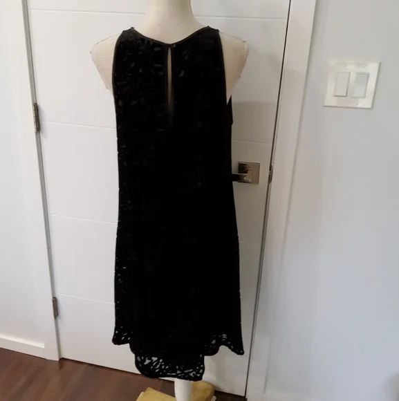 Eileen Fisher Black Velvet Vines Burnout Sleeveless Mini Dress Size M